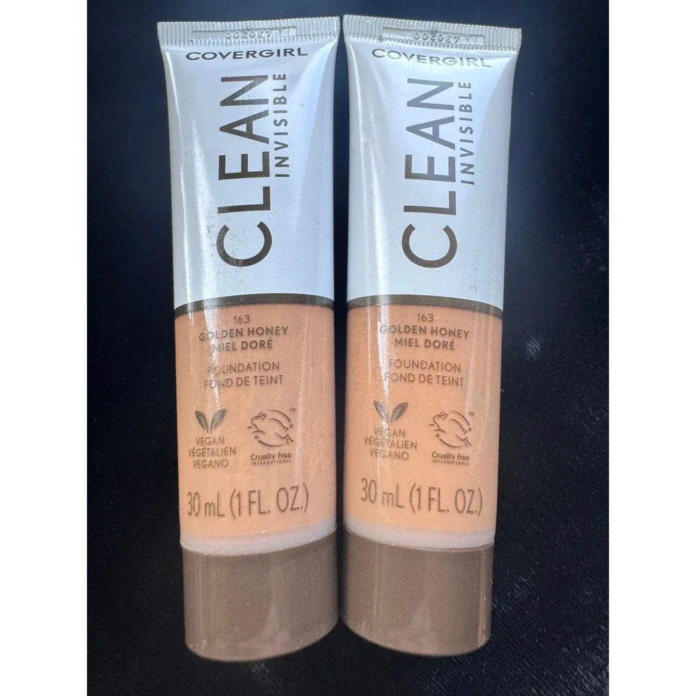 2pk Covergirl Clean Invisible Foundation 163 Golden Honey Neutral 1oz Tubes New